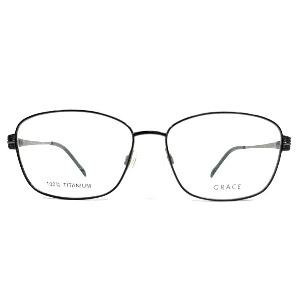 Grace Eyeglasses Frames QUEEN 8088 C1 Black Gray Rectangle Titanium 58-16-145